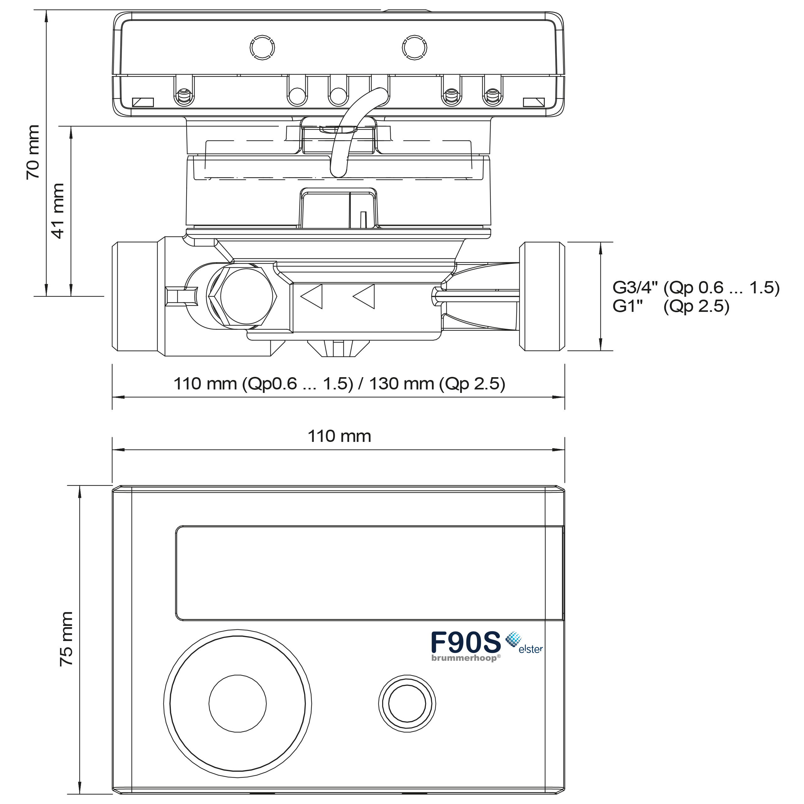 Wärmezähler F90Solar Qp2,5 DN20 130mm