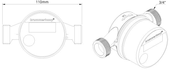 Technische Zeichnung des Kaltwasserzählers Waterstar M-ETH